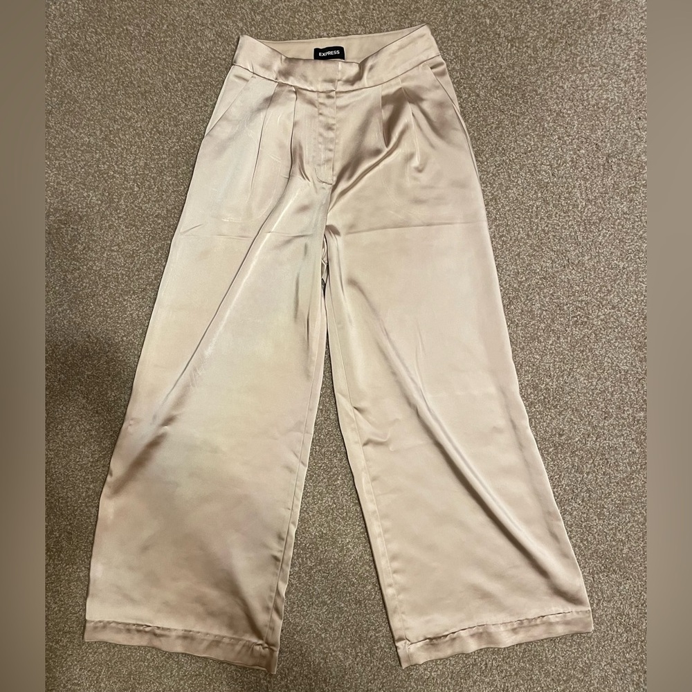 Express Satin Cream Wide-Leg Trousers